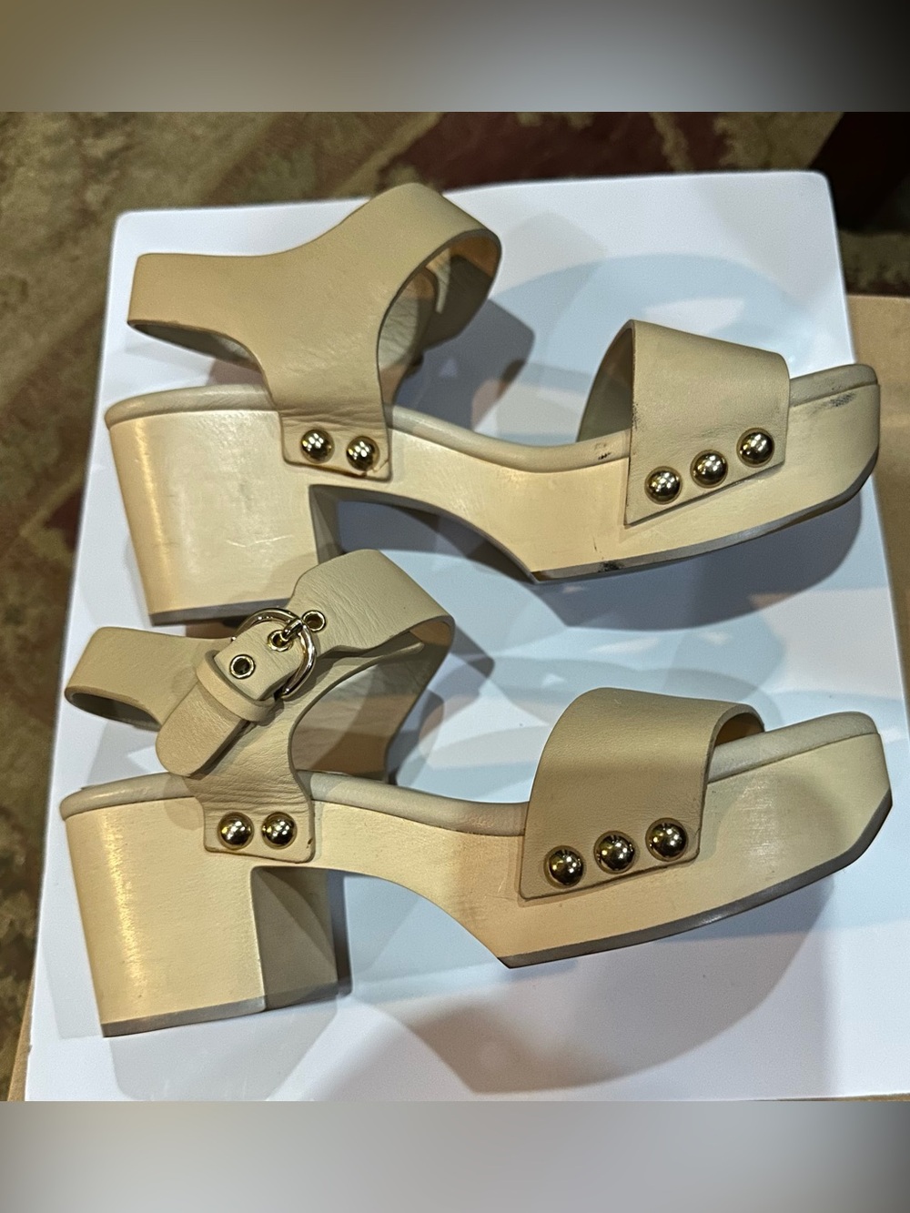 Jil Sander Beige Leather Two-Strap Sandals - Picture 4 of 8